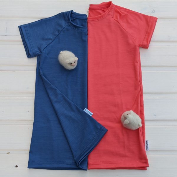 Funkčné detské merino tričko Gemer - oceľová modrá - lososová