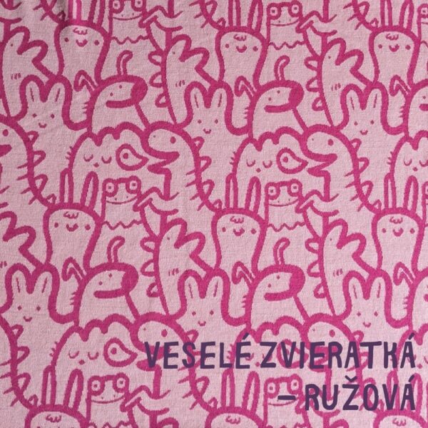 100% merino vzorované - veselé zvieratká - ružová