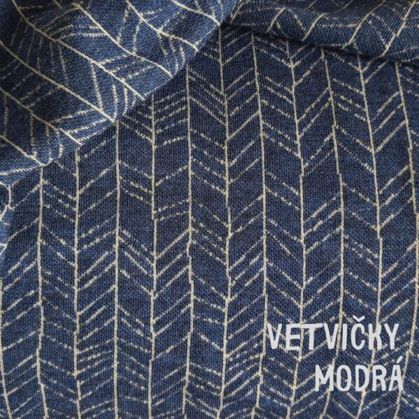 100% merino vzorované - vetvičky - modrá