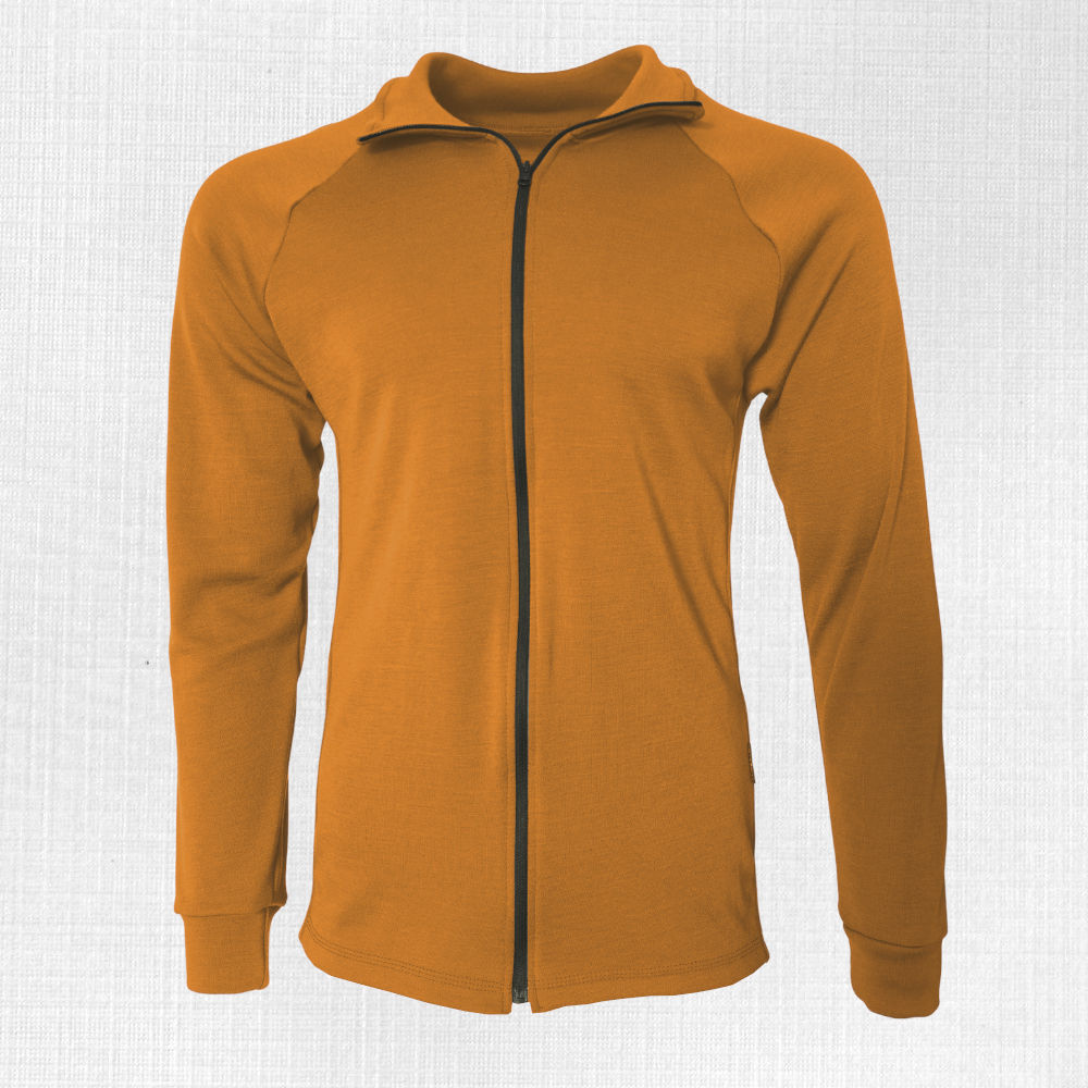 Horčicová mikina z 100% merino vlny na zips